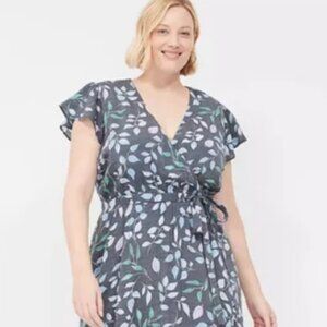Lane Bryant Blue Leaf Faux Wrap Maxi Dress.  Plus Size. NWT